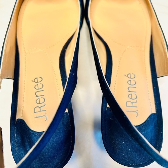 J. Renee Slingback Pump Navy Satin Leonelle Embellished Bow Peep Toe size 8M - Picture 12 of 16